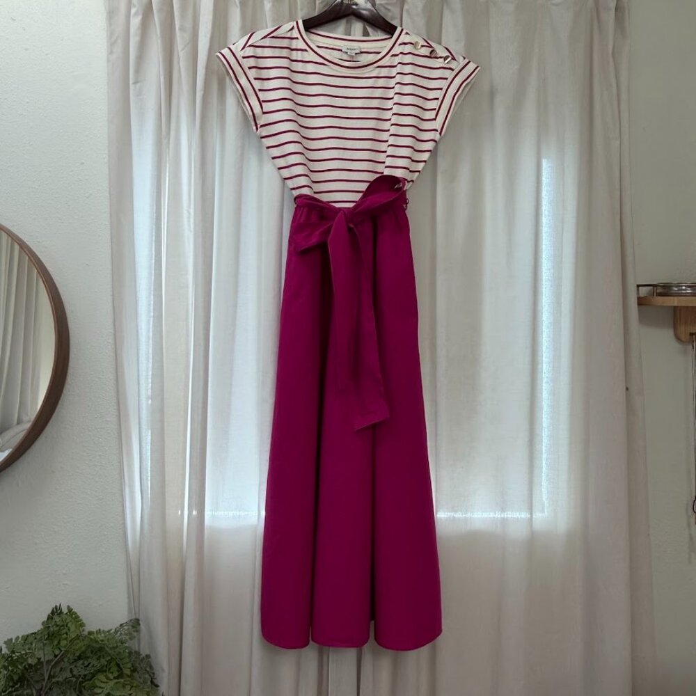 J.Crew striped tie-waist midi dress, size PS (NWT)